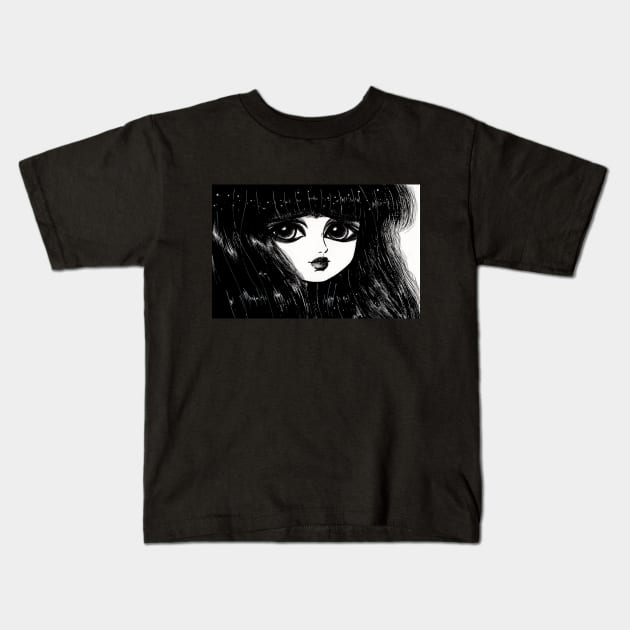 Black Hair Girl Kids T-Shirt by alien3287